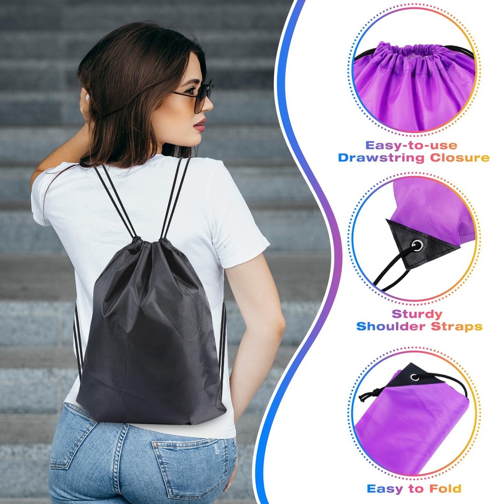 PUREZON 100 Pcs Drawstring Backpack Bulk,10 Colors One Size, Multicolor