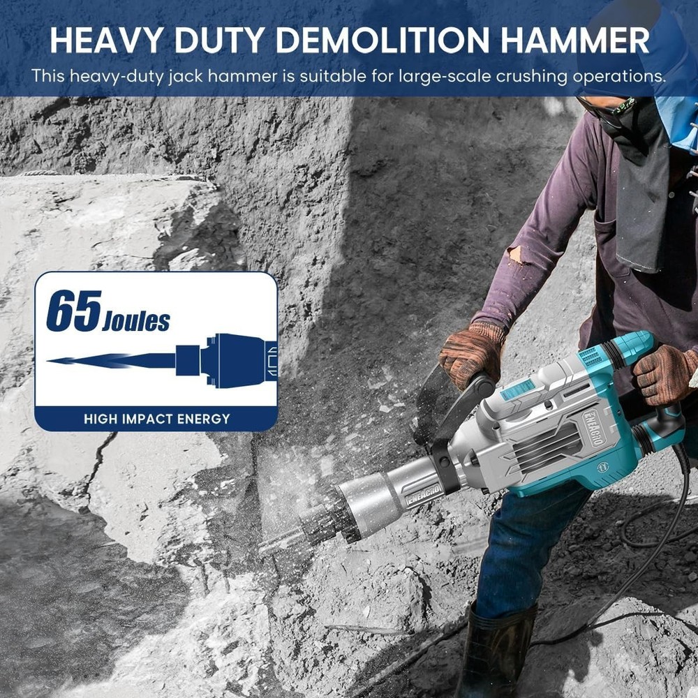 1700W Electric Jack Hammer with 360° Handle & Versatile Tool Kit in Rolling Case