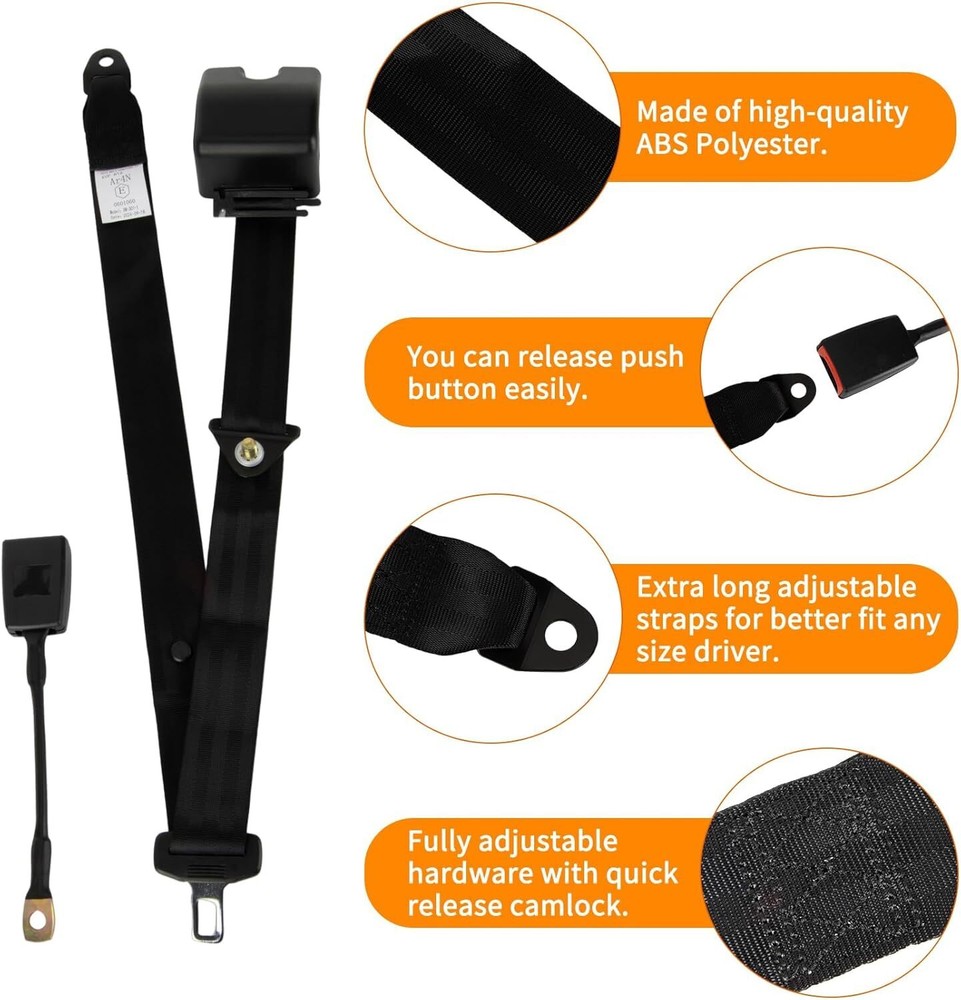 2pcs Retractable 3 Point Adjustable Lap UTV,VR, Buggies, Minivan Club Golf Cart