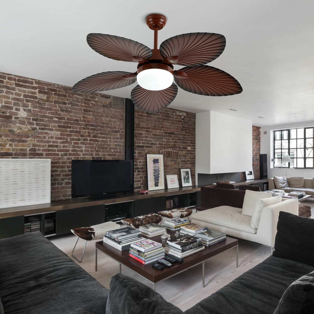 42 inch Tropical Palm Leaf Shape Ceiling Fan with Light Changes W/Remote Control