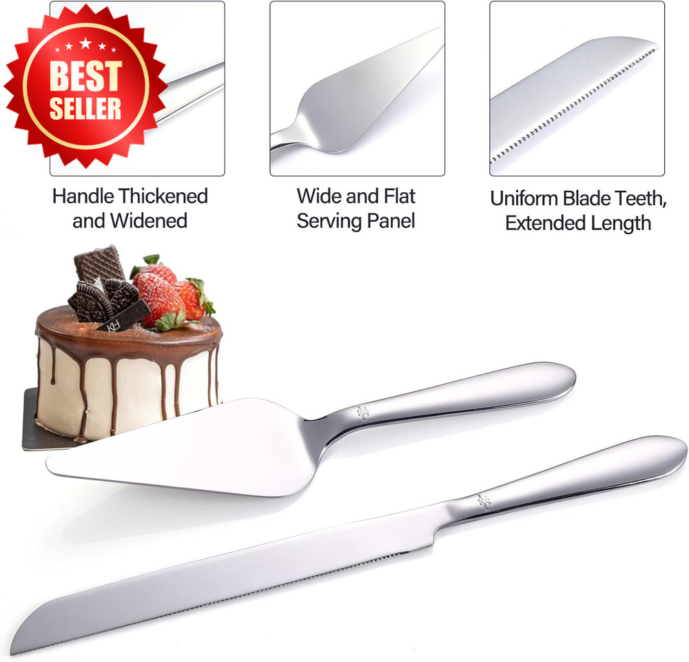 2PC Elegant Silver Cake Knife & Server Set Wedding Birthday Stainless Steel US