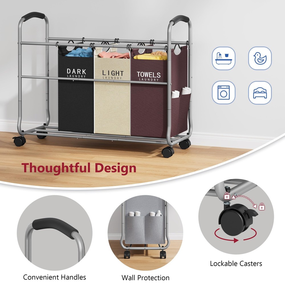 Laundry Sorter 4 Sections, Laundry Separator Hamper with Heavy Duty Lockable ...