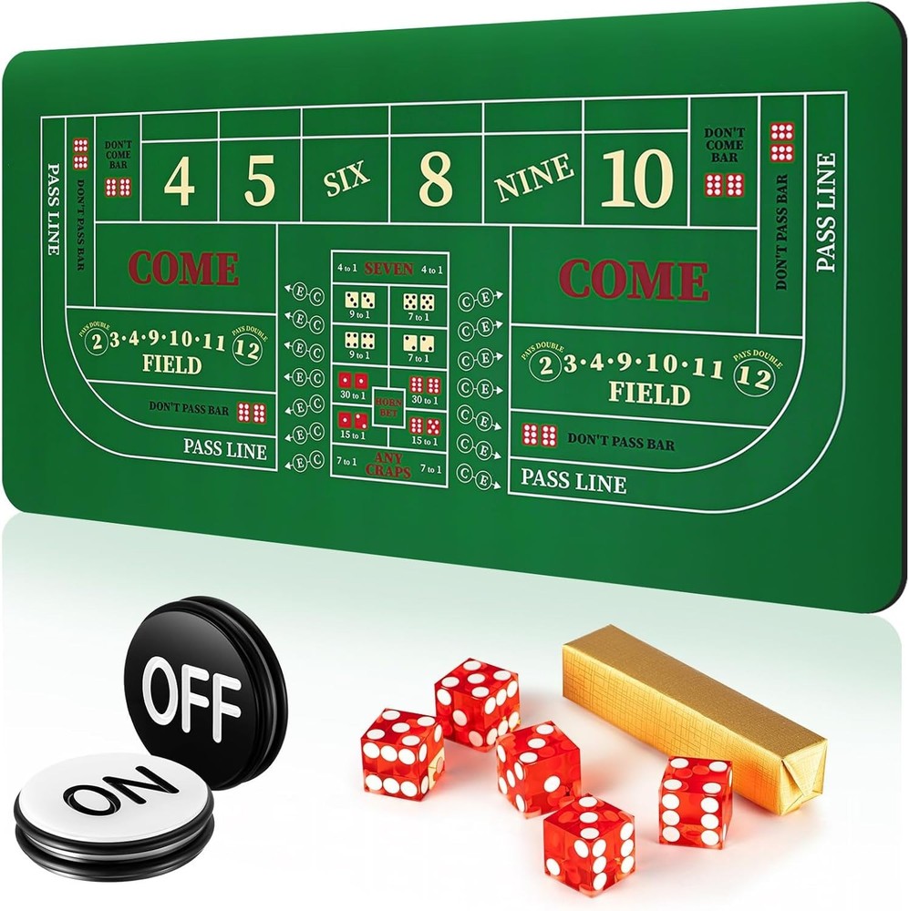 Craps Tabletop Game Set, Includes 35"x70" Rubber Craps Tabletop Layout Mat, C...