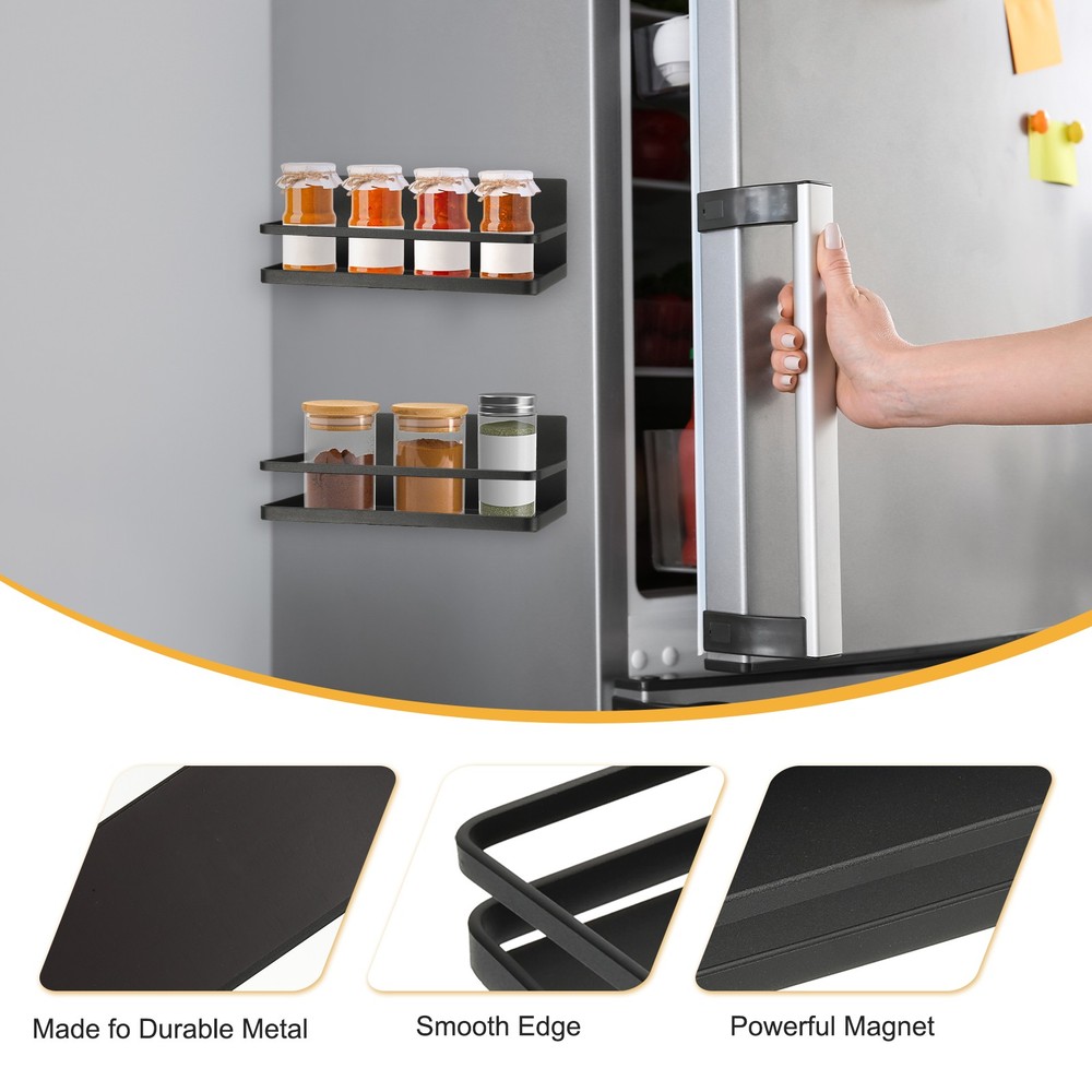 2 Pack Magnetic Spice Rack for Refrigerator, Magnetic Shelf, Black