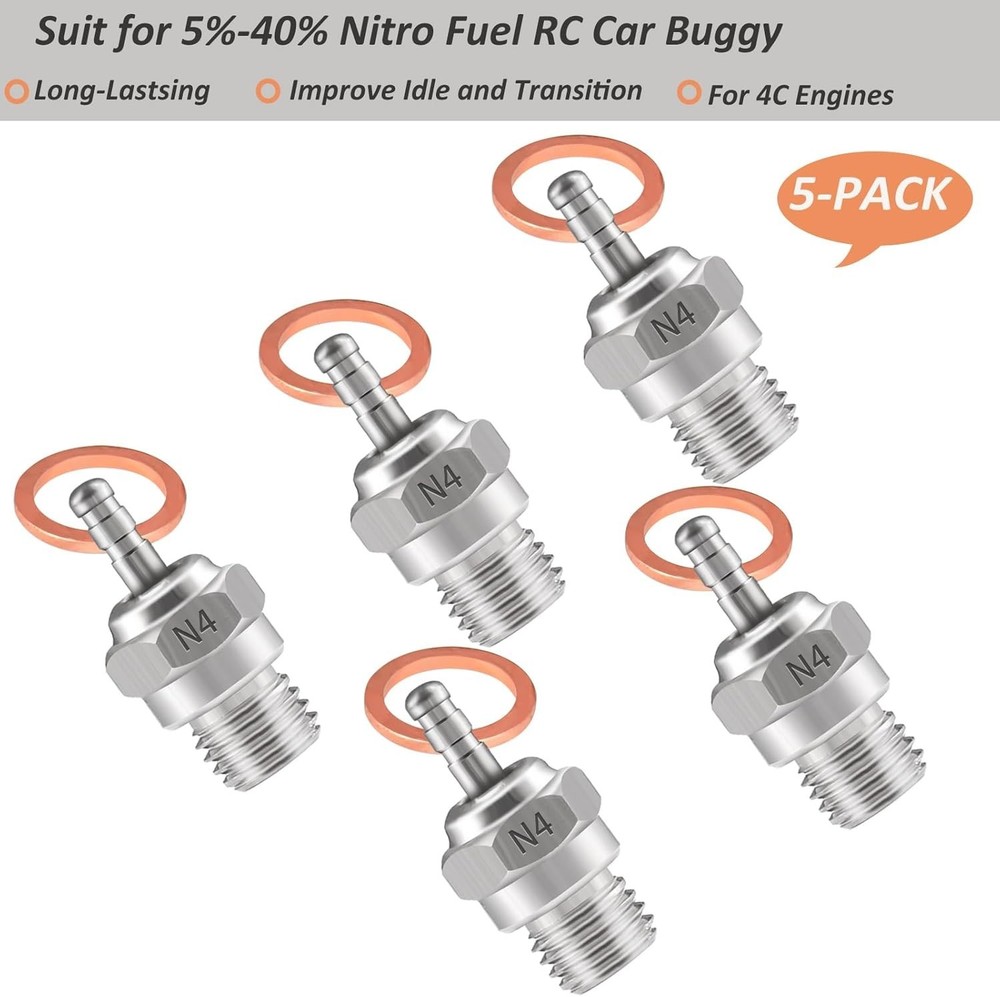 Long Lasting N4 Hot Glow Plug 5 Pack for Nitro Engines