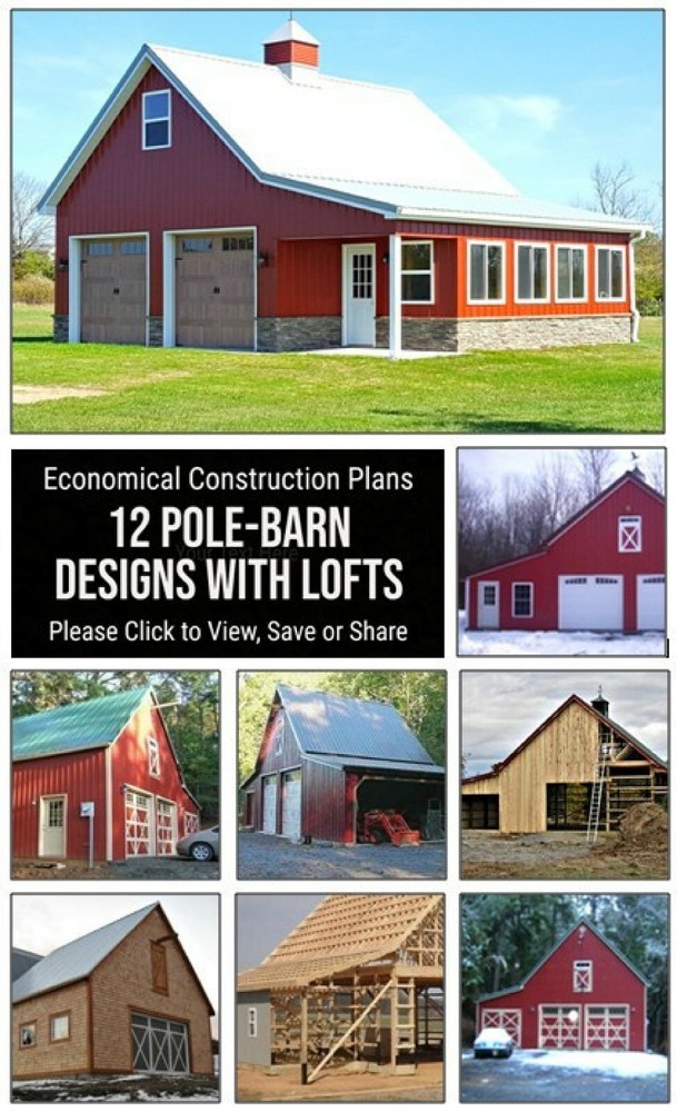 12 Pole-Barn Layouts with Lofts - Complete Construction Plans (B6)
