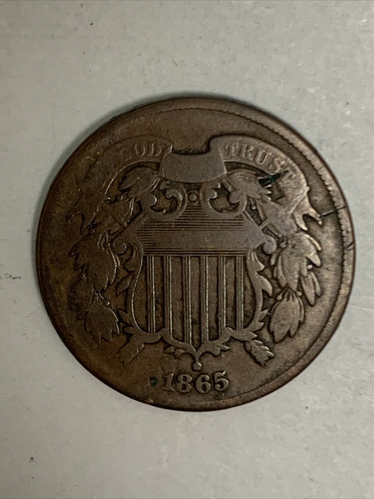 1865 Copper Philadelphia Mint Two Cent Coin