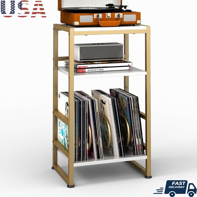 Vinyl Record Player Stand W/ Storage Multifunctional End Table Easy Assembly New