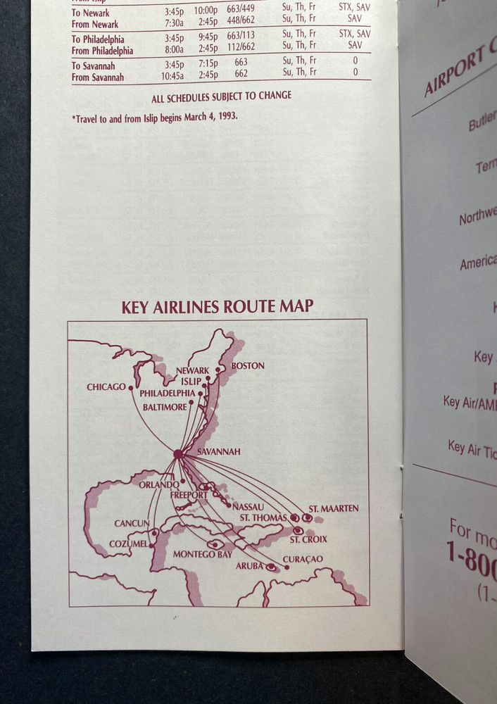 KEY AIR Timetable Effective December 30, 1992