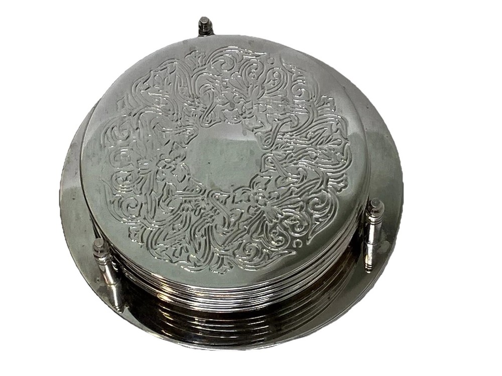 Godinger Silver Plated 7 PC. Coaster Set Water Resistant Back PO