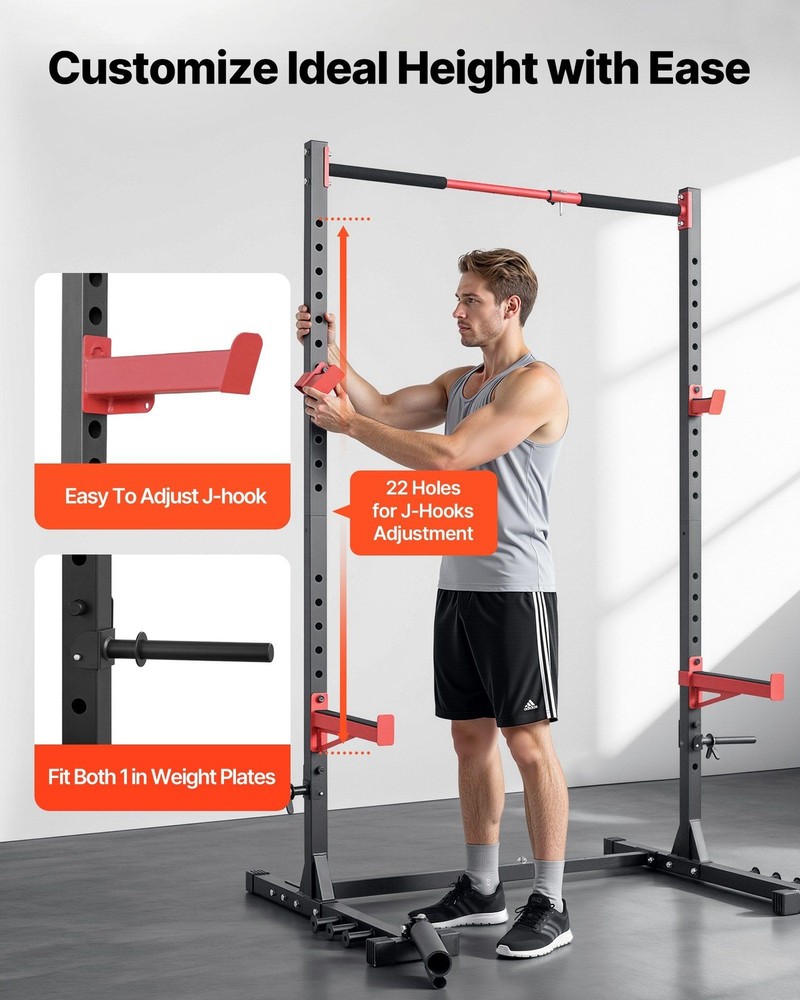 Multifunctional Squat Rack: J-Hooks, Safety Bars, Pull-Up Bar, Landmine