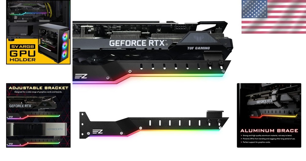 Robust GPU Support Bracket with 5V ARGB Lighting for NVIDIA RTX 3000 Series