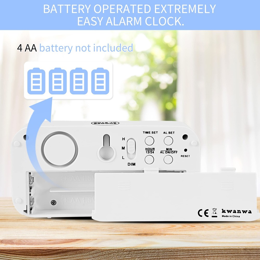 Alarm Clock, Digital Auto Night-Mode, Small, White Case-red Led