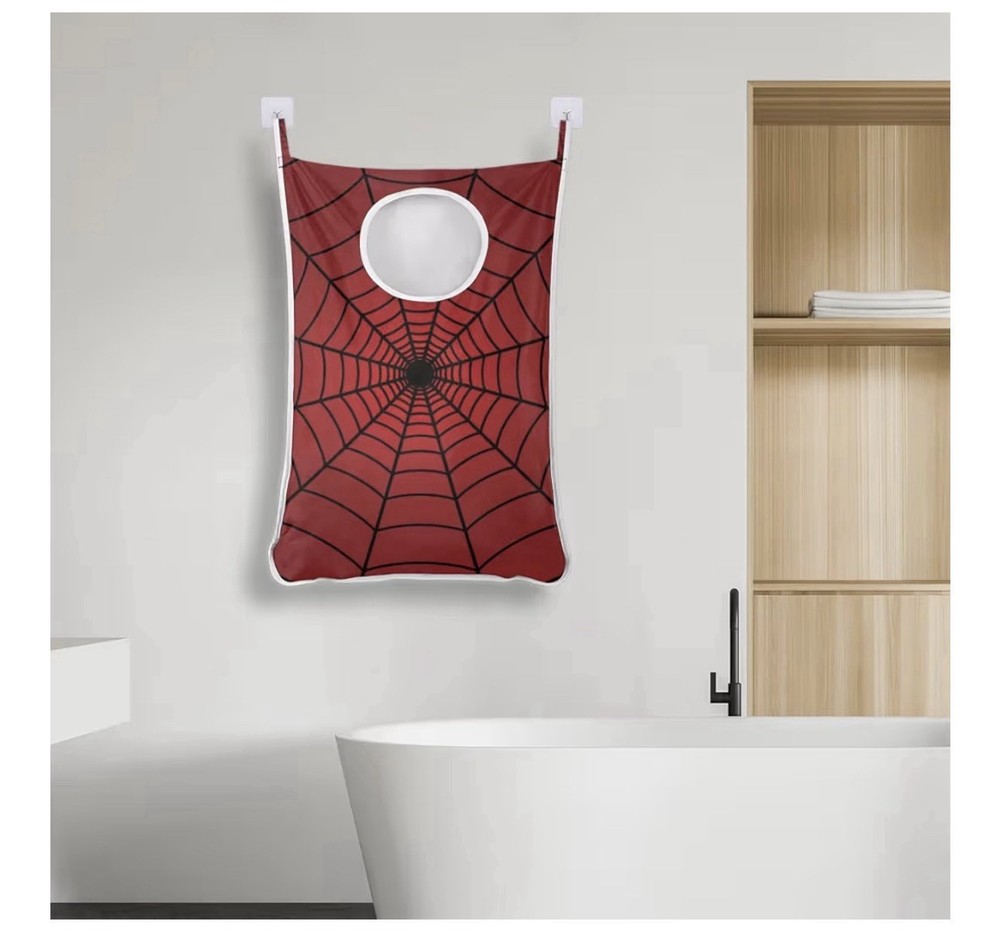 Spiders Web Red Hanging Laundry Hamper Bag Halloween Foldable Wall Basket