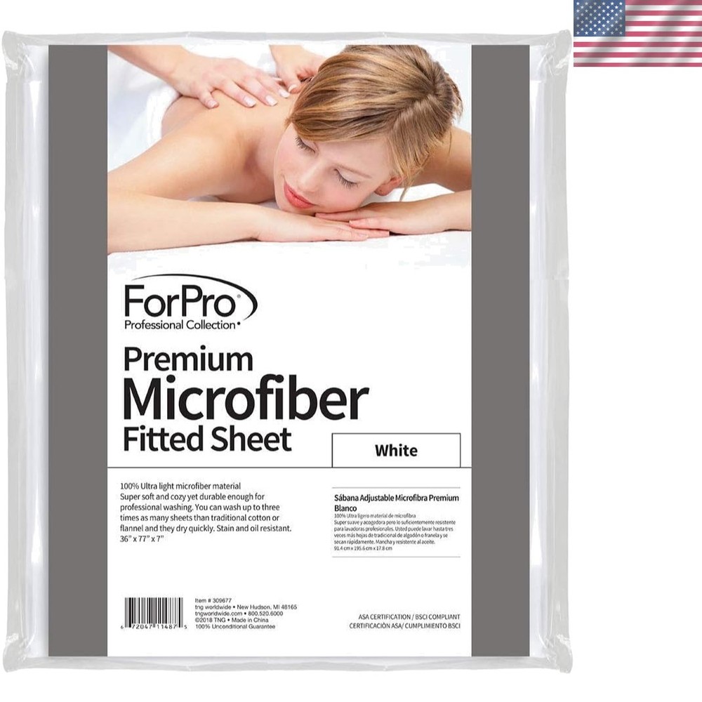 Soft and Durable Microfiber Fitted Sheet, 36x77, Ideal for Massage Tables, White