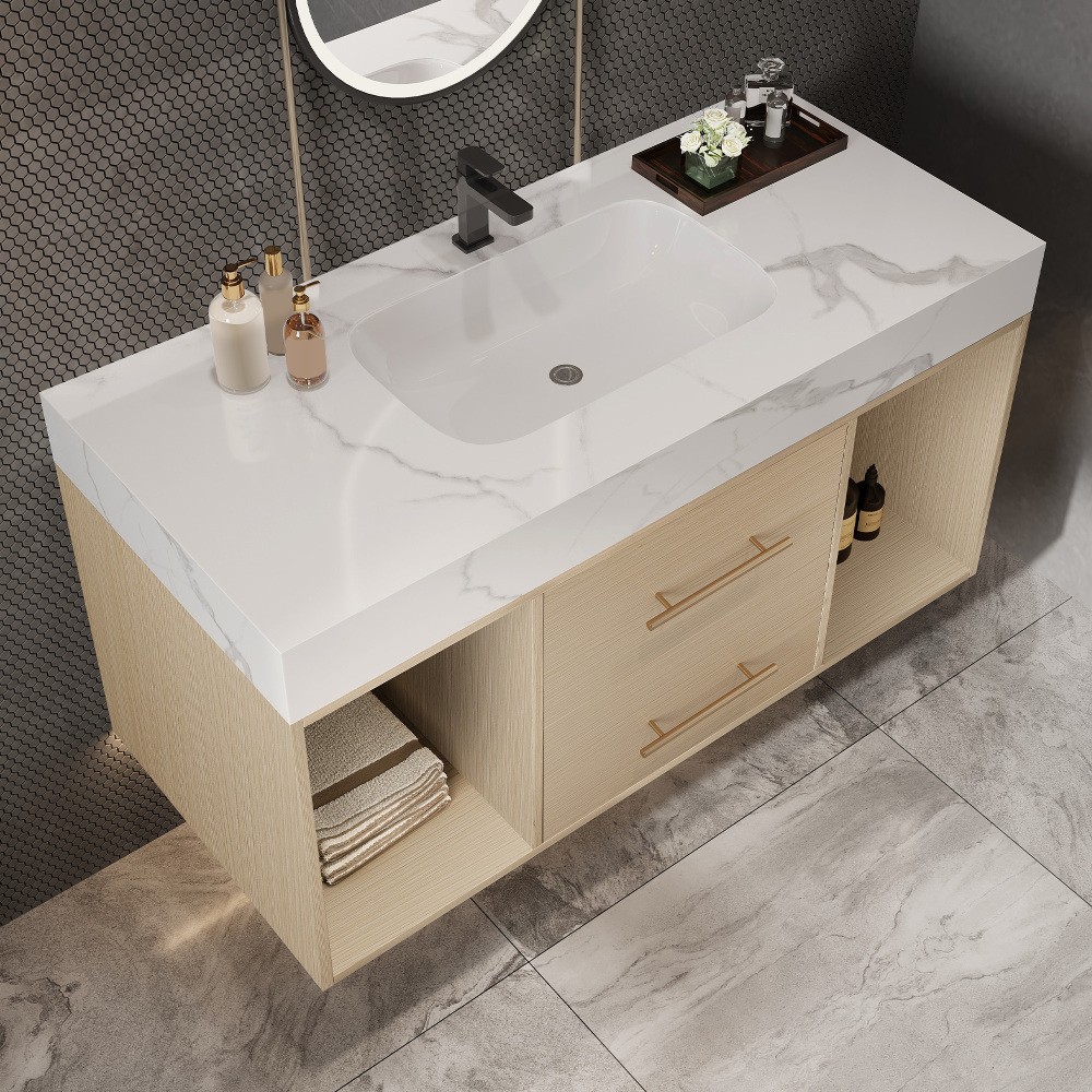 39.4 '' Floating Bathroom Vanity with Ceramic sink, Modern Wall Mounted Vanity