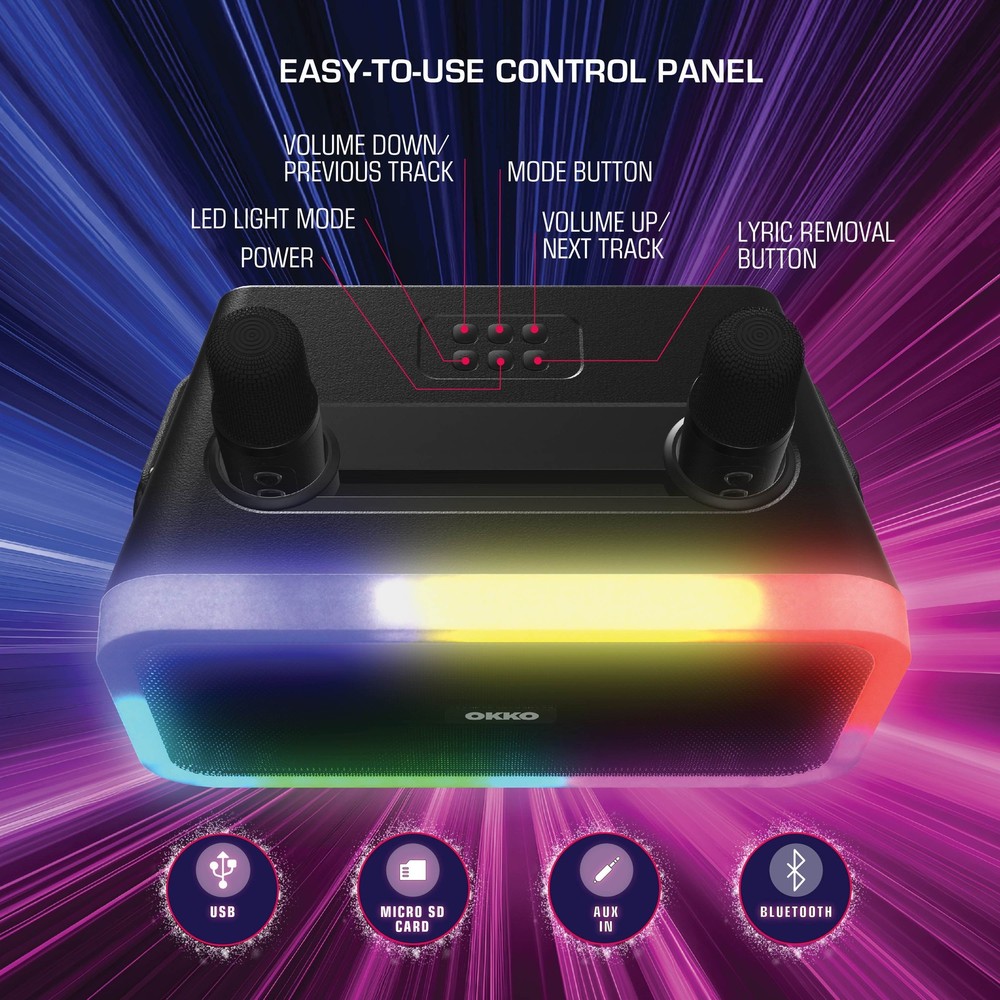 Karaoke Machine with Rechargeable Bluetooth Speaker and 2 Wireless Microphones