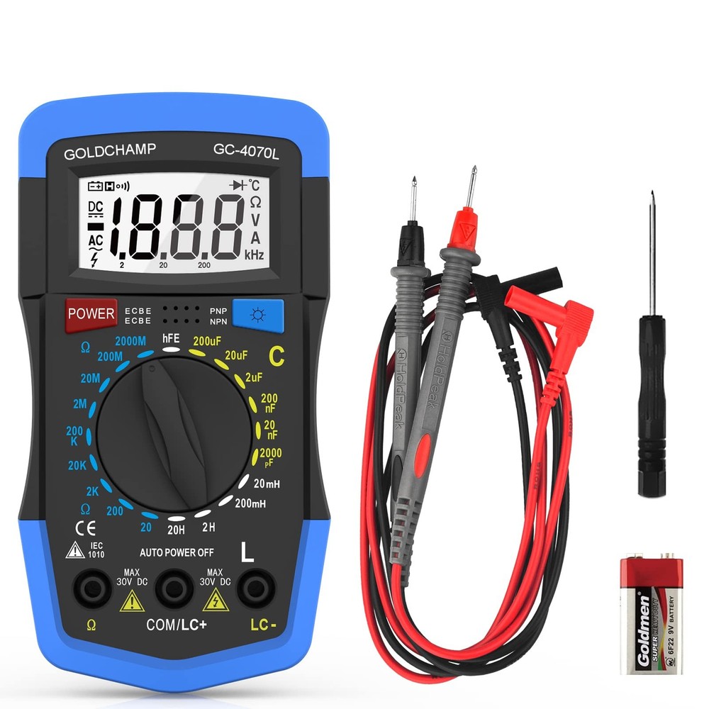 2000pF~200uF Capacitor Tester, 200~2000M0 0hm MeterCapacitance Meter, hFE Tes...