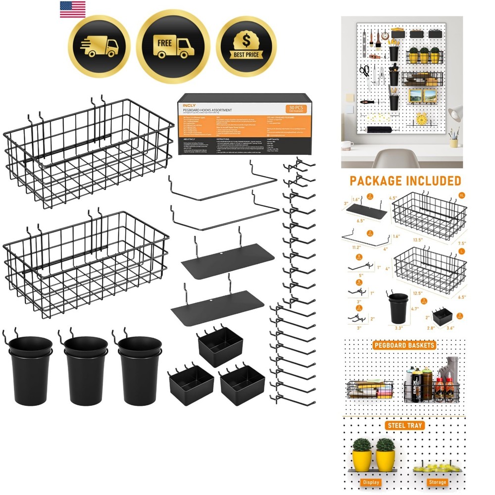 30PCS Peg Board Organizer Accessories Kit, Pegboard Hooks Assortment with Bin...