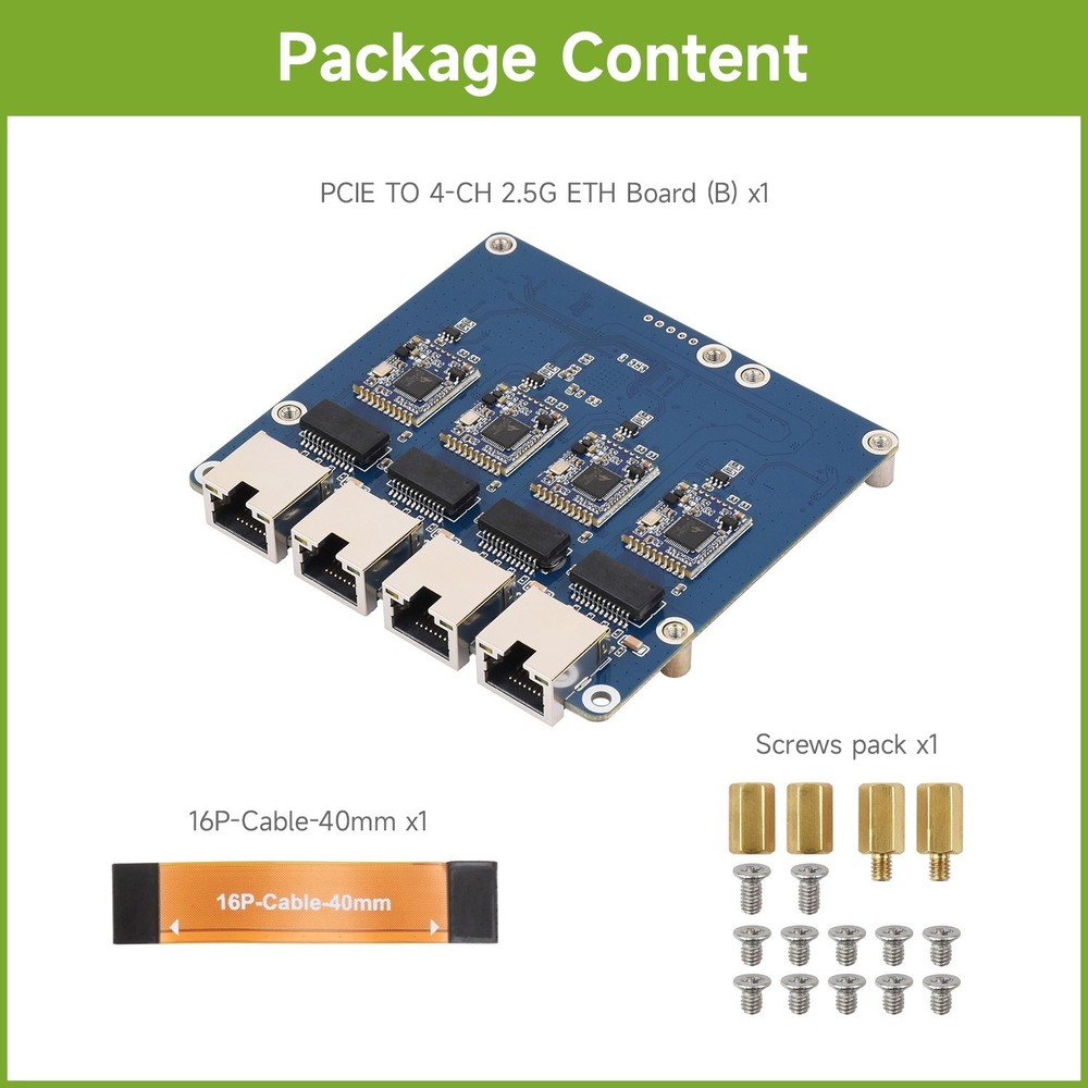 Waveshare PCIe TO 4-Ch Gigabit / 2.5G ETH Board (B) For Raspberry Pi 5