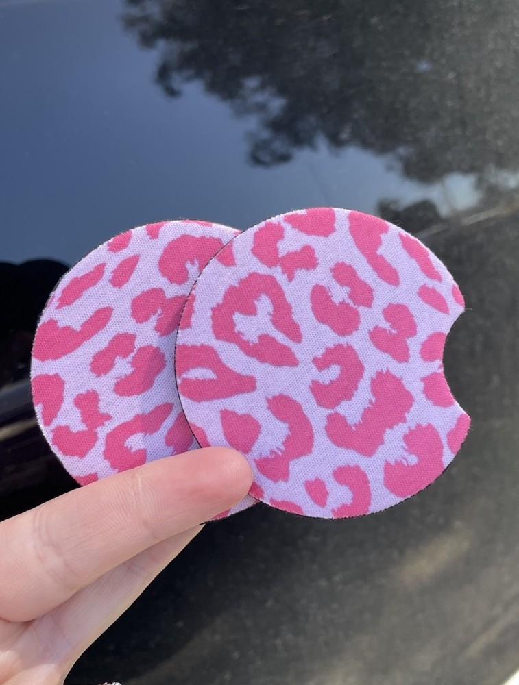 car coaster set Leopard Print Pink