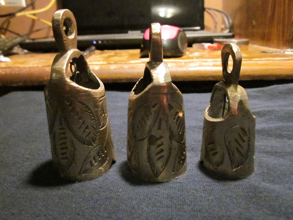 Lot of Three Small Etched Brass Bells