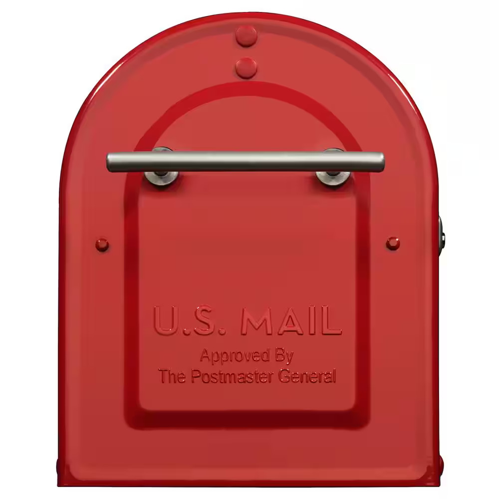 Boulder Red, Large, Steel, Post Mount Mailbox with Silver Handle and Flag
