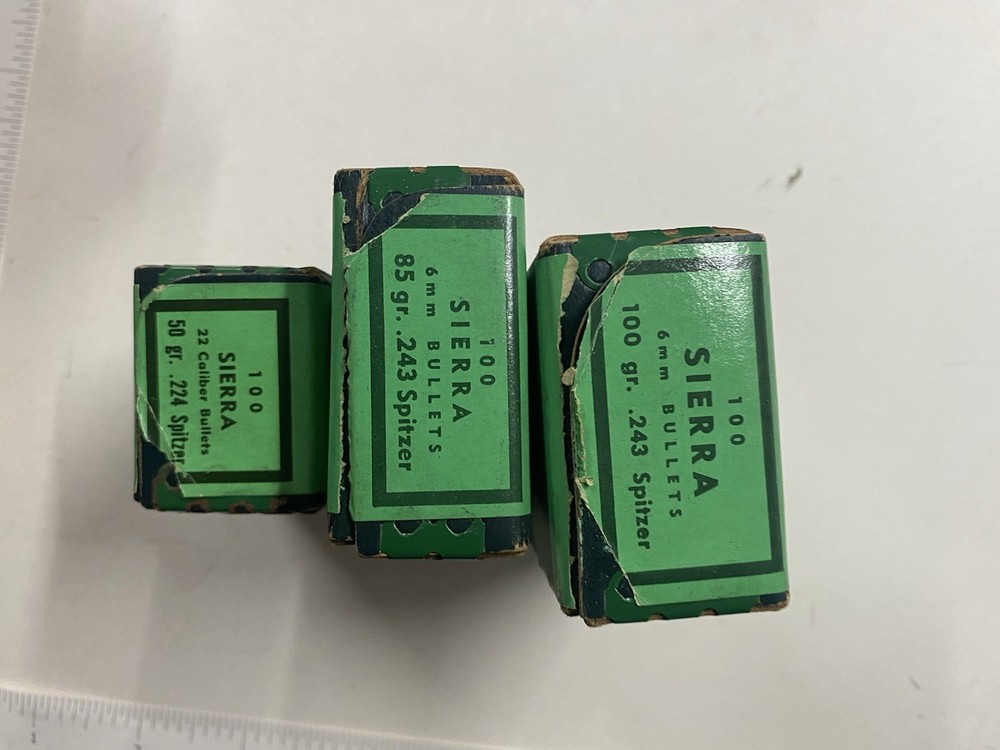 Three Empty Sierra Bullet Boxes 6mm 22 Caliber