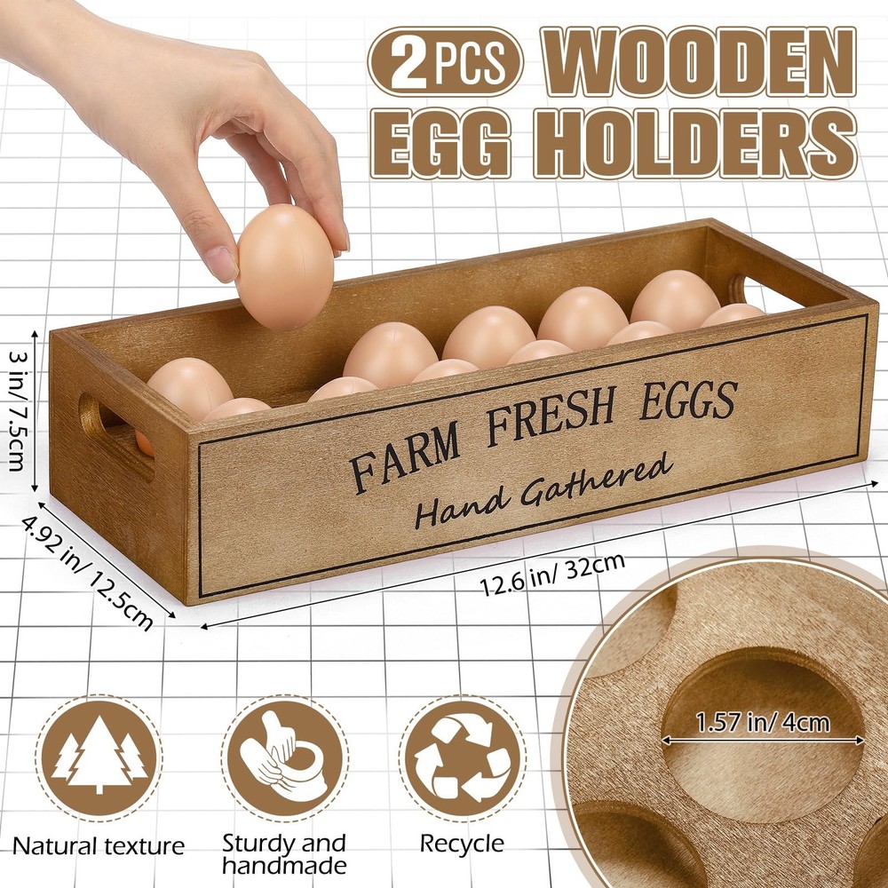 2 Pieces Farm Wooden Egg Crate for 24 Fresh Eggs Stackable Storage Box
