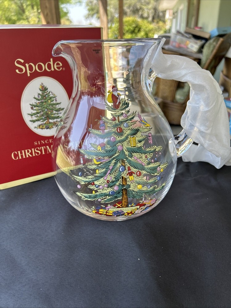 Spode Christmas Tree Glass Pitcher with Handle, 96oz., NEW!