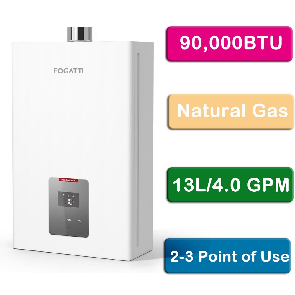 FOGATTI 13L 90,000 BTU Natural Gas Tankless Water Heater 4.0 GPM Instant Hot