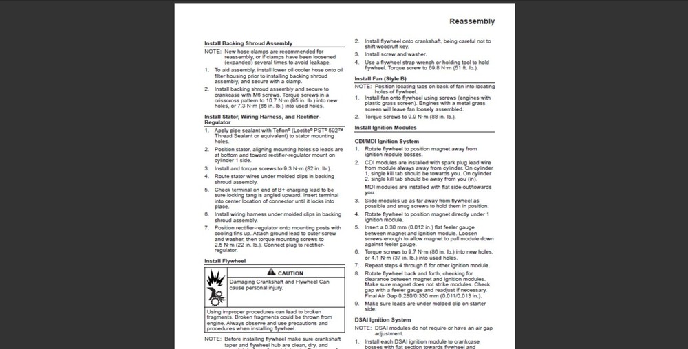 Kohler Engine Command PRO CH940 CH1000 Workshop Service manual