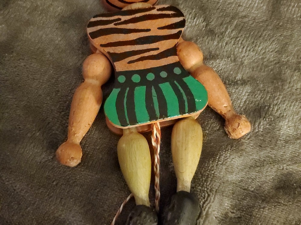 Vintage Wooden Puppet Pull String Toy Tiger