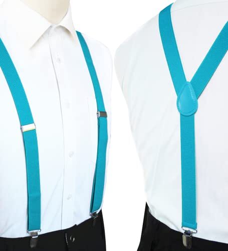 Solid Color Mens Suspender with 3 Strong Clips Adjustable Braces Turquoise