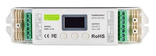 Environmental Lights DMX-5-4 LED DMX Decoder — 4 Ch x 5 A each — 5-24 VDC