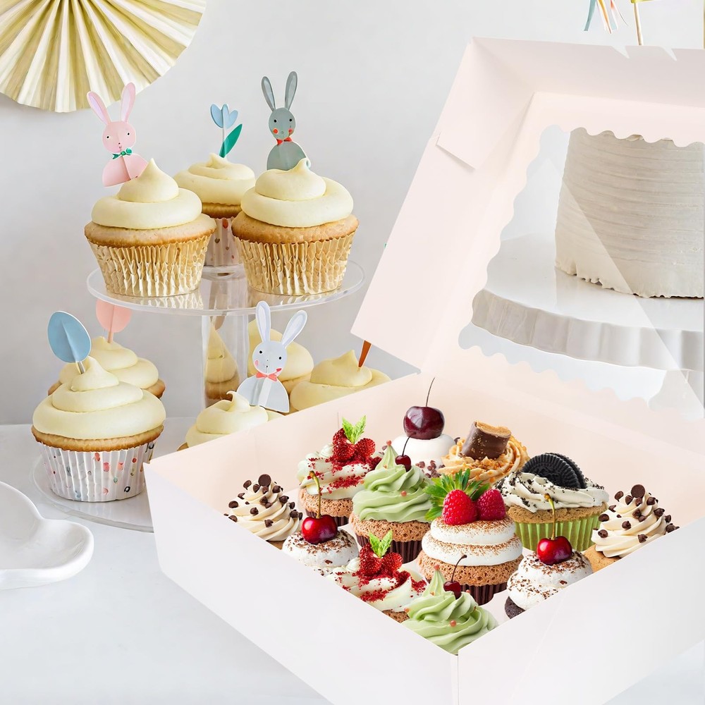 10 PCS Cupcake Boxes 12 Count Containers Window Inserts White Bakery Holder