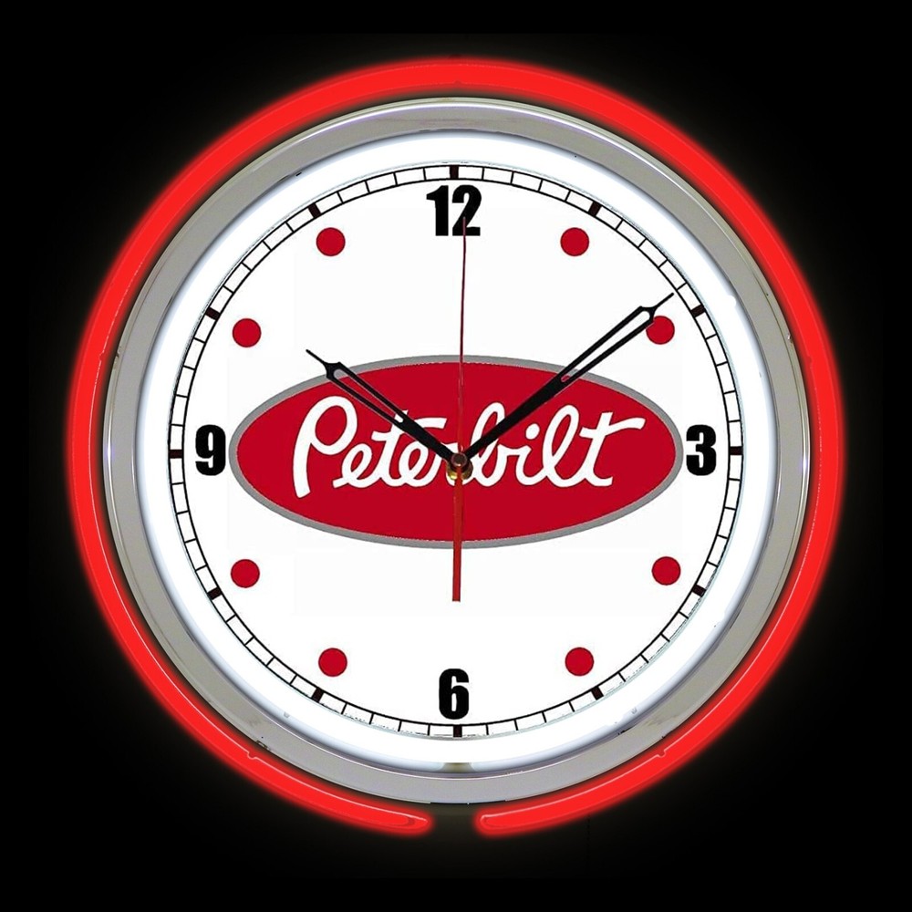 15" PETERBILT Logo Sign Red Double Neon Clock