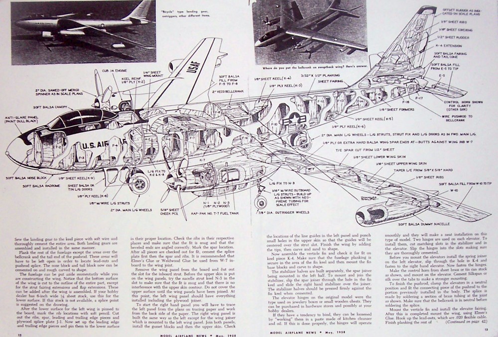 B-47D PLAN + CONSTRUCTION ARTICLE for a Very Rare 54" UC Scale Model Airplane