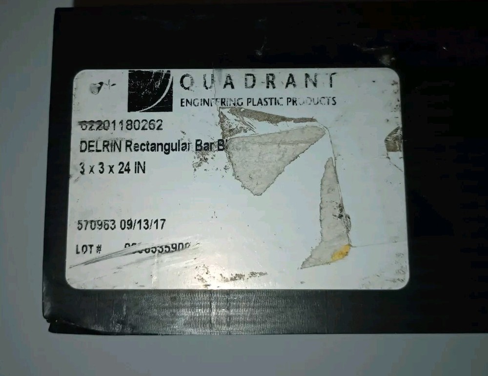 QUADRANT BLACK DELRIN RECTANGULAR BAR 3" X 3" X 24", MILLABLE, FREE SHIPPING