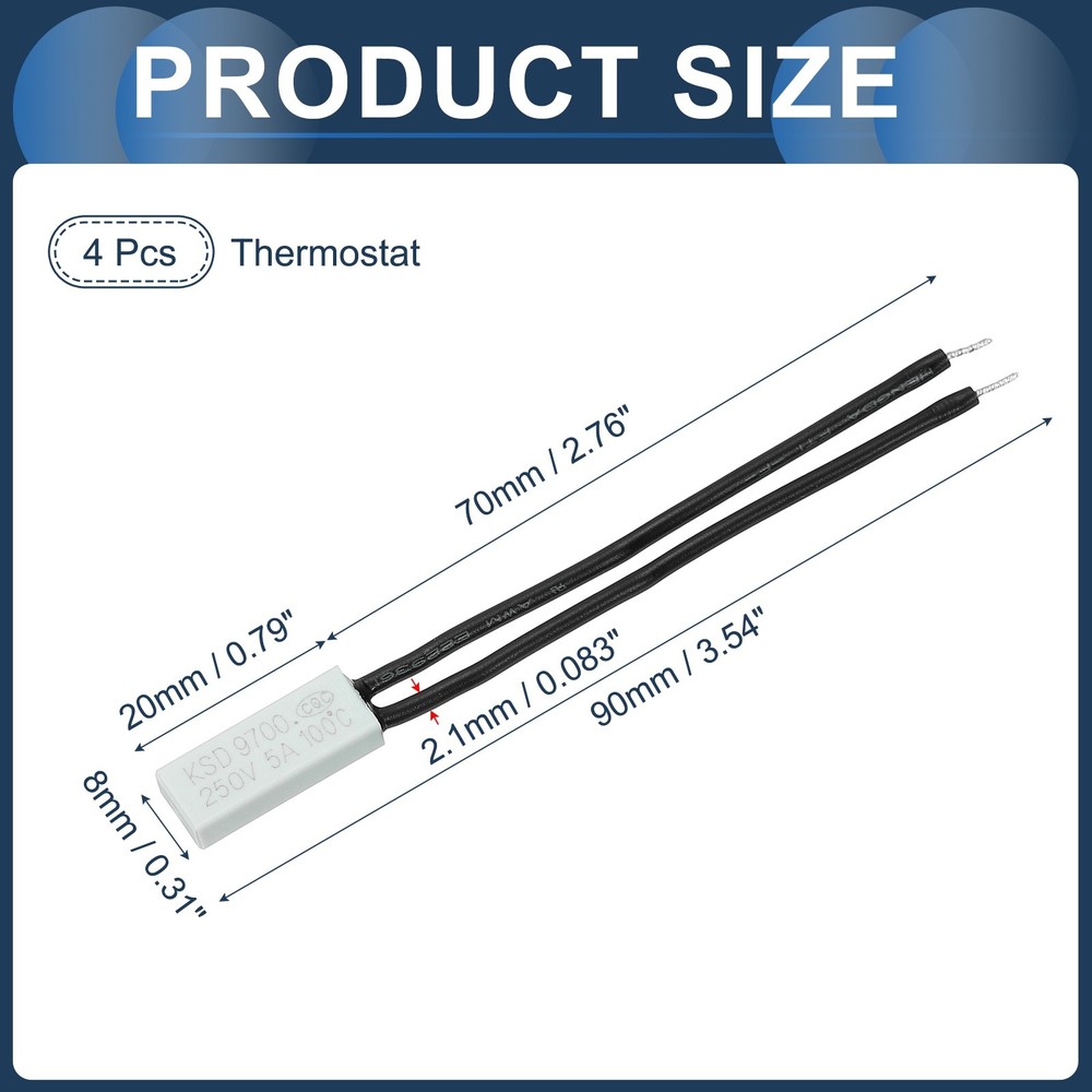4pcs KSD9700 Thermostat, 100℃ N.C 5A Plastic Temperature Control Switch