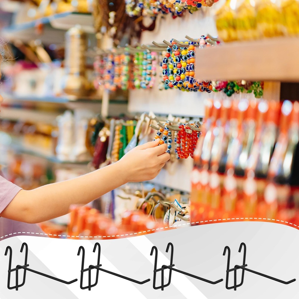 25 PCS 6 Inch Grid Wall Hooks Panel Store Garage Organizer Display Black