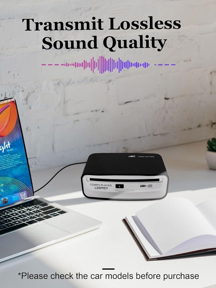 Universal External CD Player for Car with Remote Control & USB Extension Cable