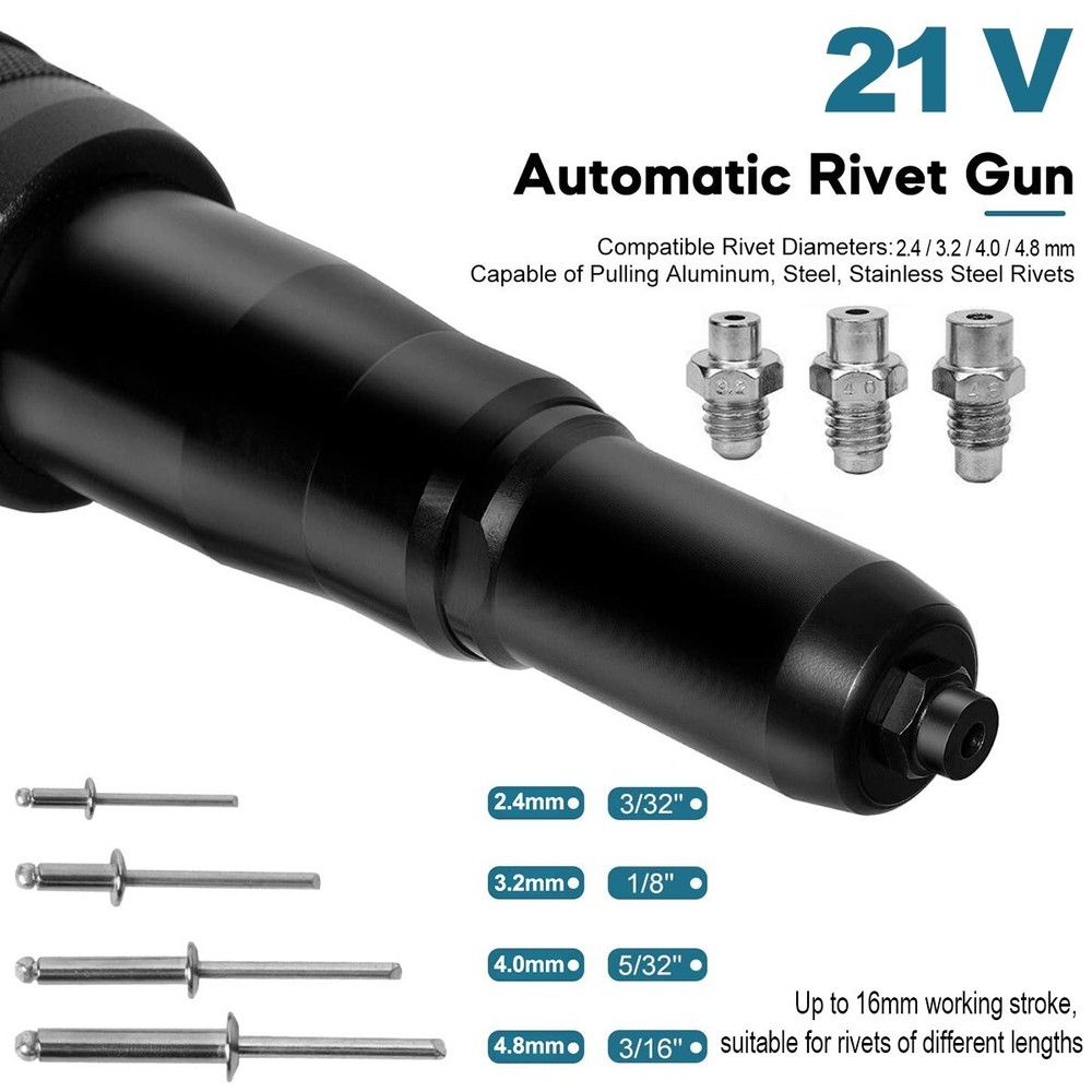 Cordless Pop Rivet Tool Gun Rivnut Setting Tool Nut Setter Blind Riveter+Battery