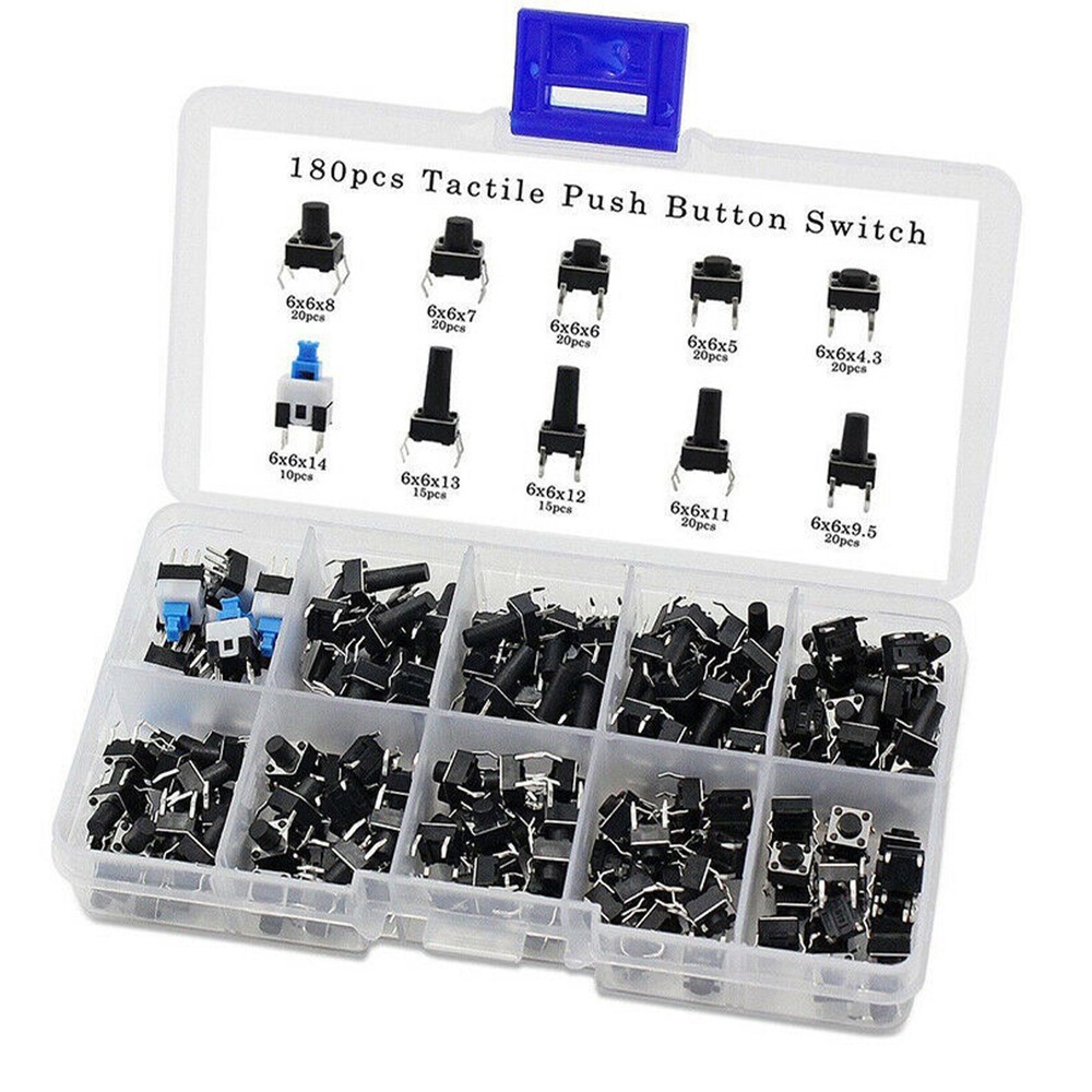 180pcs 10 Types 6x6x Tactile Micro Momentary Touch Switch Push Plastic Button