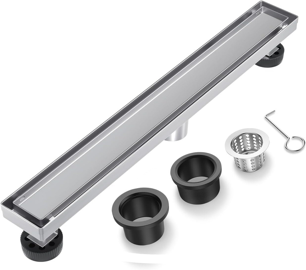 Linear Shower Drain 30 Inch Brushed Nickel with Tile Insert Grate Rectangle Floo