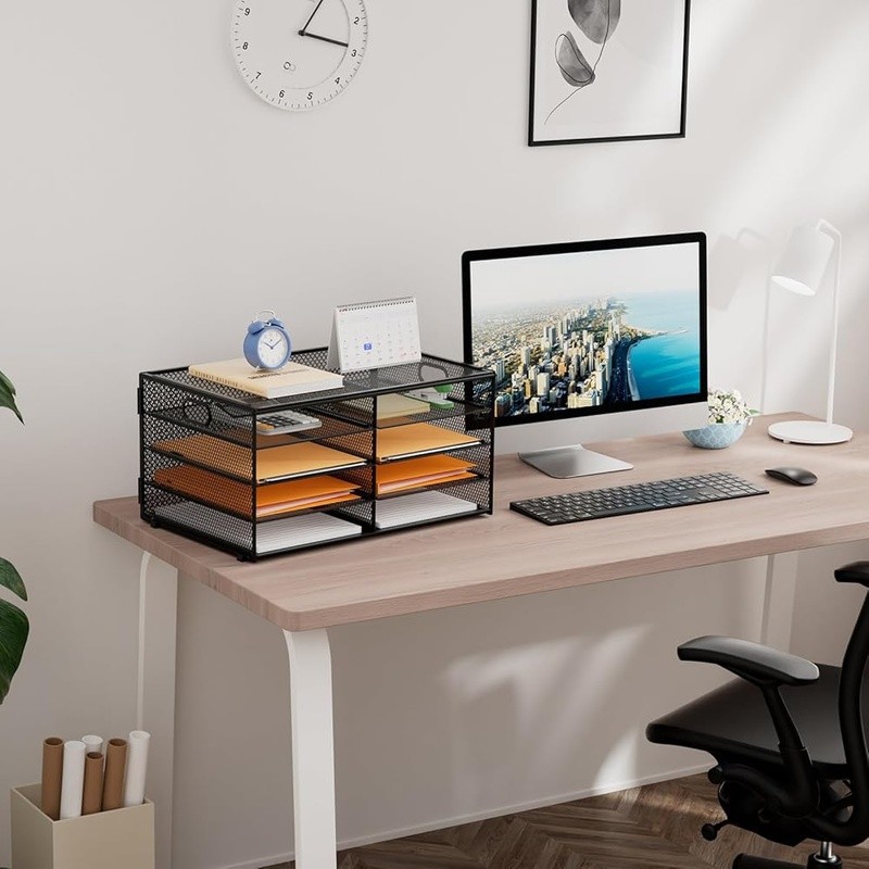 8 Compartment Mesh Desk File Organizer Portable Handle Easy Assembly Extra Large