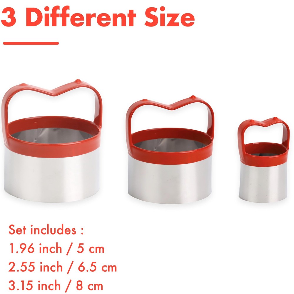 3Pcs Round Cookie Cutters with Handle, Circle Biscuit Cutter for Baking, Doug...