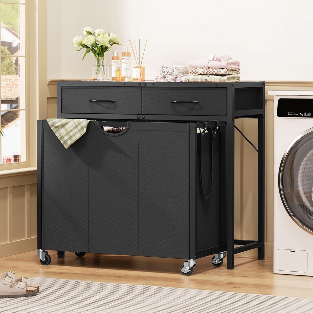 Laundry Sorter, Rolling Laundry Hamper with 3 Section Pull-Out Bags, Laundry ...
