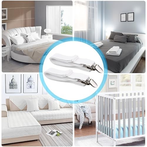 Bed Sheet Grippers – 4-Pack Adjustable Fitted Sheet Clips for Corners,
