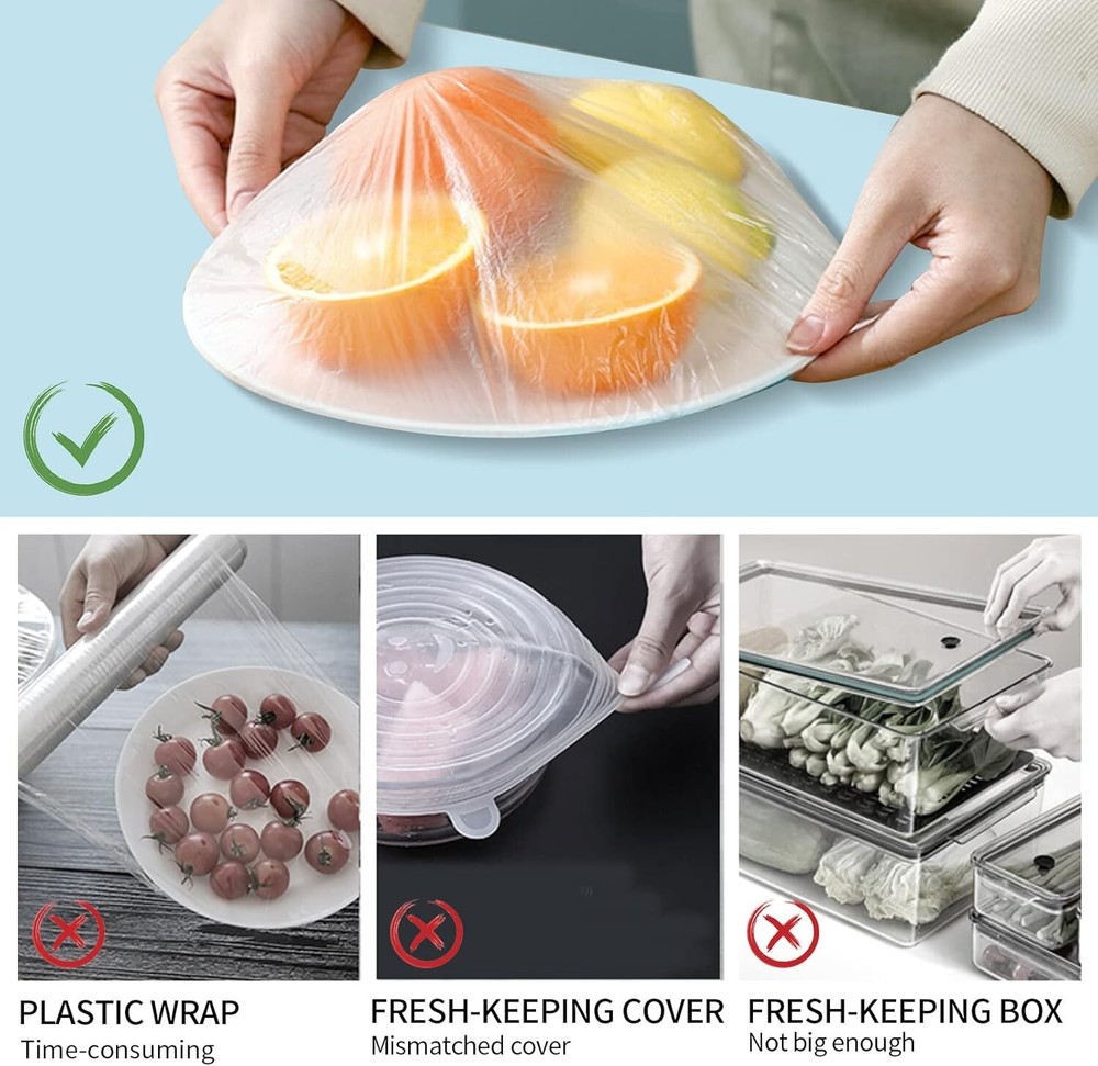 300pcs Reusable Elastic Stretch Fresh Keeping Covers Kitchen Food Plastic Wrap
